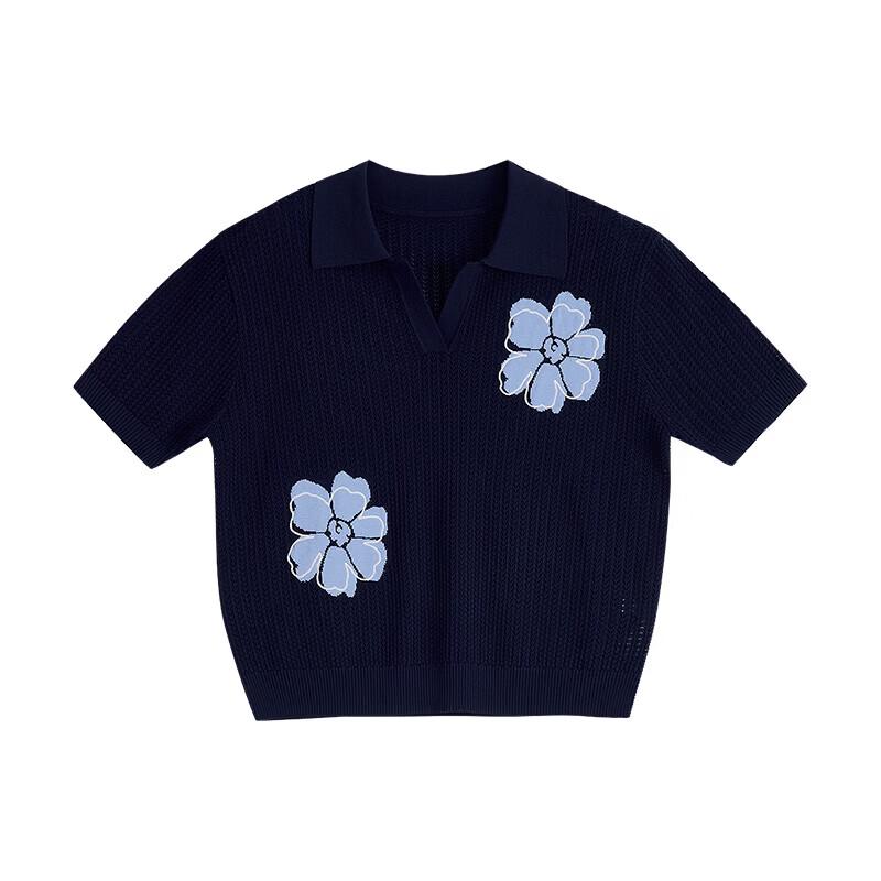 Dames Open Gewerkte Kabels Steekwerk Bloemen Poloshirt
