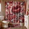 4pcs Valentine's Day Romantic Love Red Lips Printed Bathroom Set 180x180 Waterproof Shower Curtain Floor Mat U-shaped Toilet Mat