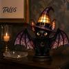 Vintage Carved Base Nightstand Lamp Black Cat Witch Hat Table Lamp, with Dreamy Purple Light, Gothic Retro Halloween Ornament, for Bedroom Bedside