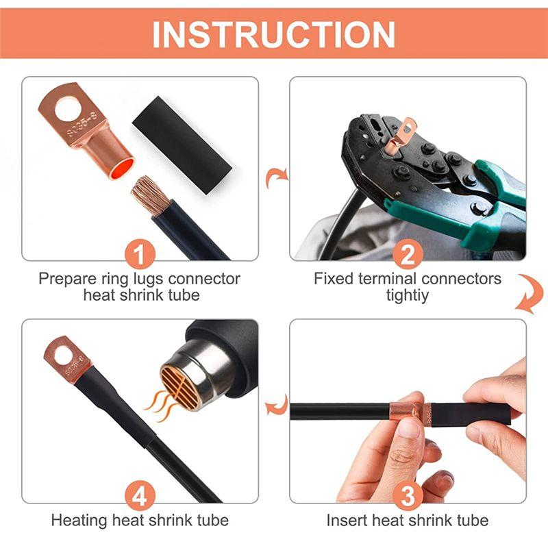 AEE2-130PCS Copper Wire Lugs Used On AWG12 10 8 6 4 2 Cable,Heat Shrink Set,Ring Terminals Connectors