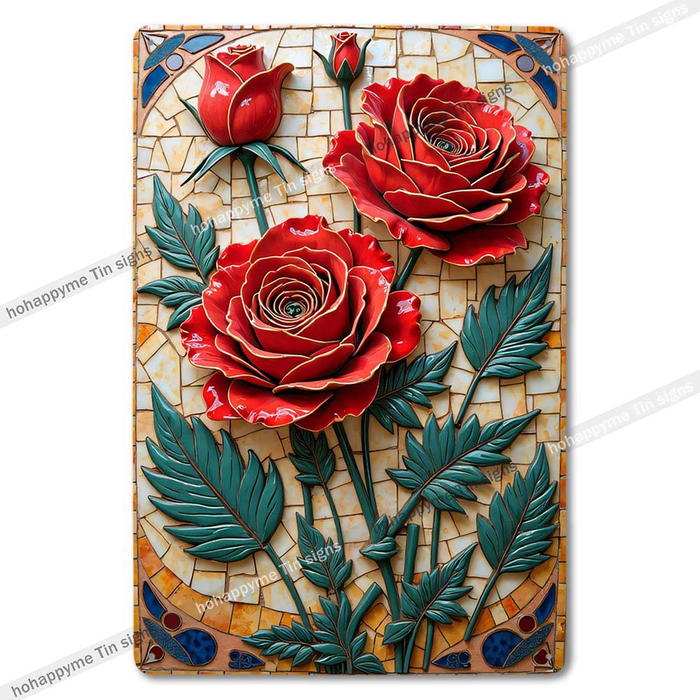 Retro Blumen Metallblechschilder Heimdekoration Wandkunst Garten Bauernhaus Landhausküche Badezimmer Wohnzimmer