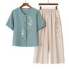 Stylish Middle-Aged Women's Summer Cotton Linen Two-Piece Outfit