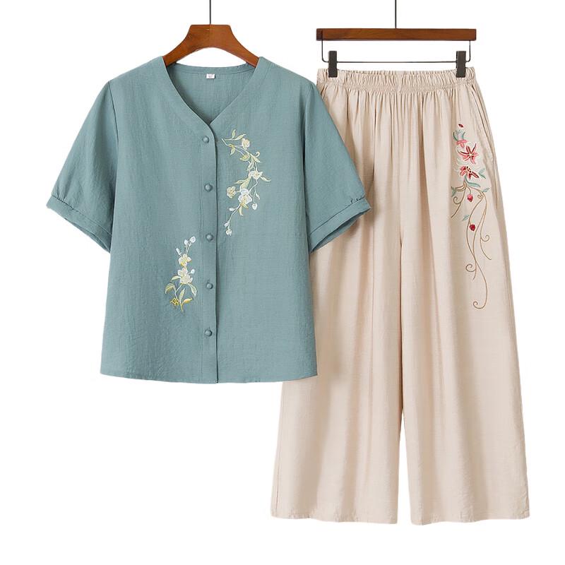 Stylish Middle-Aged Women's Summer Cotton Linen Two-Piece Outfit