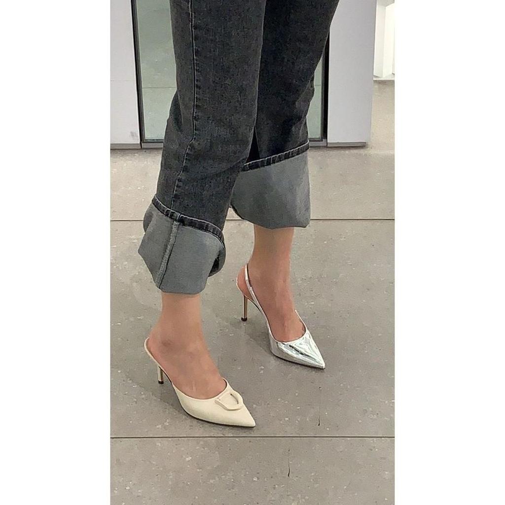 2025 new popular fairy style high heels silver thin heel European and American style temperament back empty sandals single shoes ins