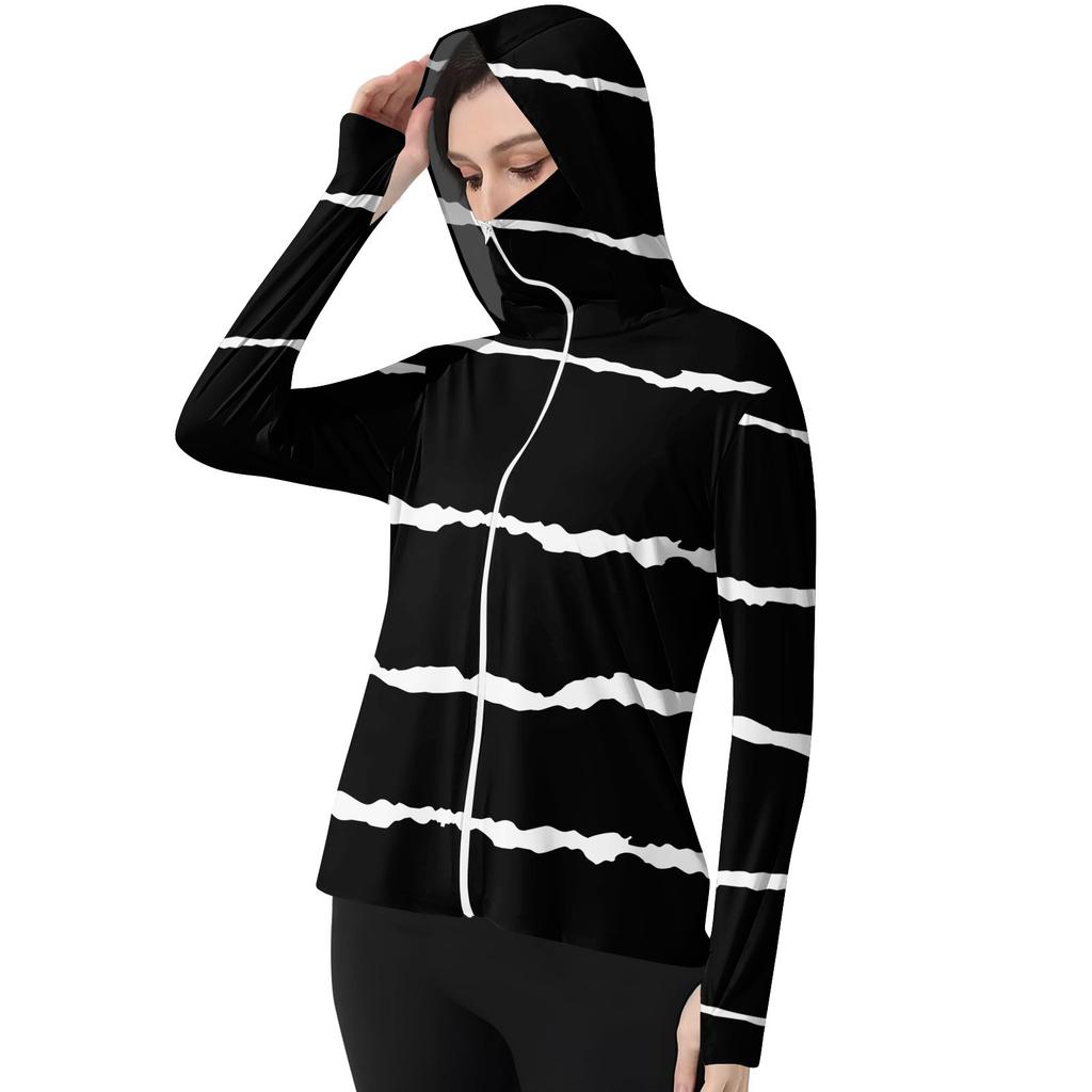 Women's Printed Ice Silk Hooded Lightweight Long Sleeve Sun  Jacket Top