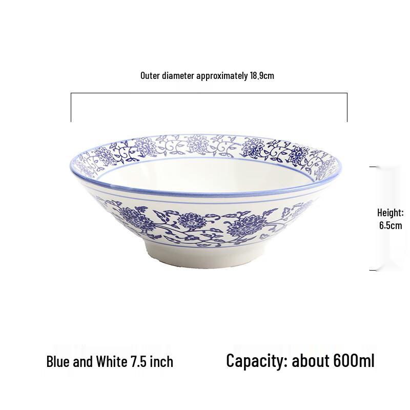 Zhebu Ceramic Blue and White Porcelain Noodle Bowl