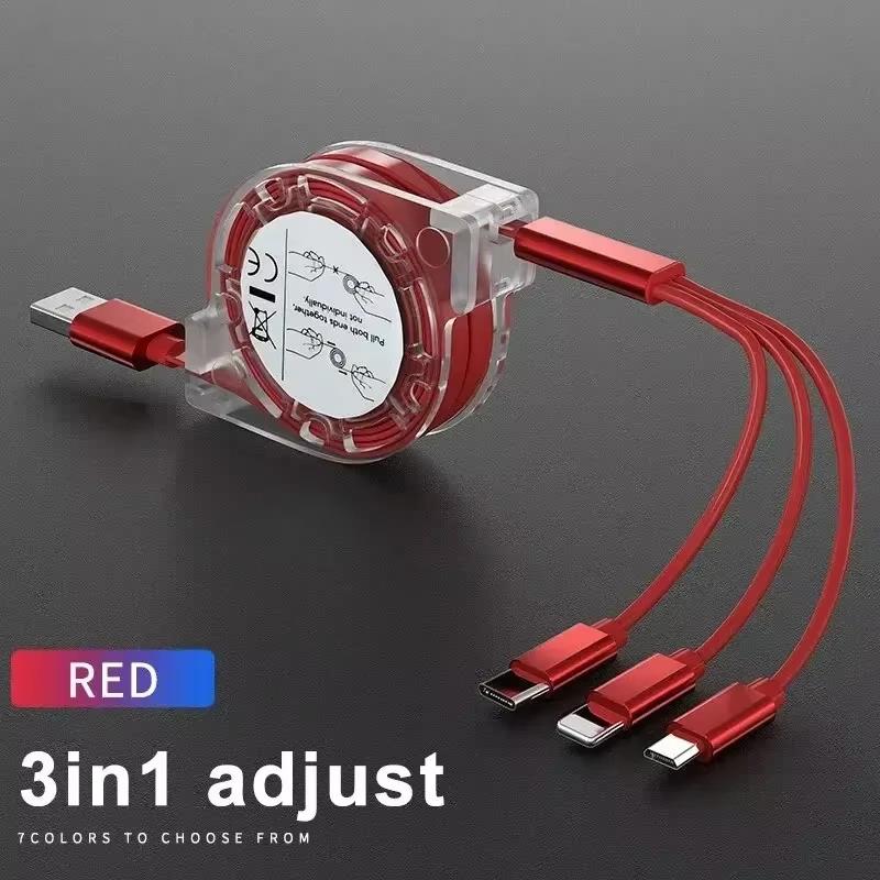 

Телескопический кабель 3 в 1 Подходит для Apple Type C Android Мобильный телефон 3A Быстрая зарядка USB-кабель для кабеля iPhone Кабель USB C красный