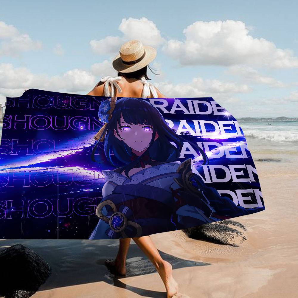 Raiden Shogun Genshin Impact Microfiber Blanket Quick Drying Beach Towels Oversized Printing Super Absorbent Pool Towel Blanket