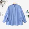ZANZEA Women Casual Stand Collar Loose Long Sleeve Stripe Blouse