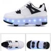 Student Skating Shoes Rotating Button Four Wheel Skate Roller Shoes Roller Skating Removable  Kids Glowing Sneakers
