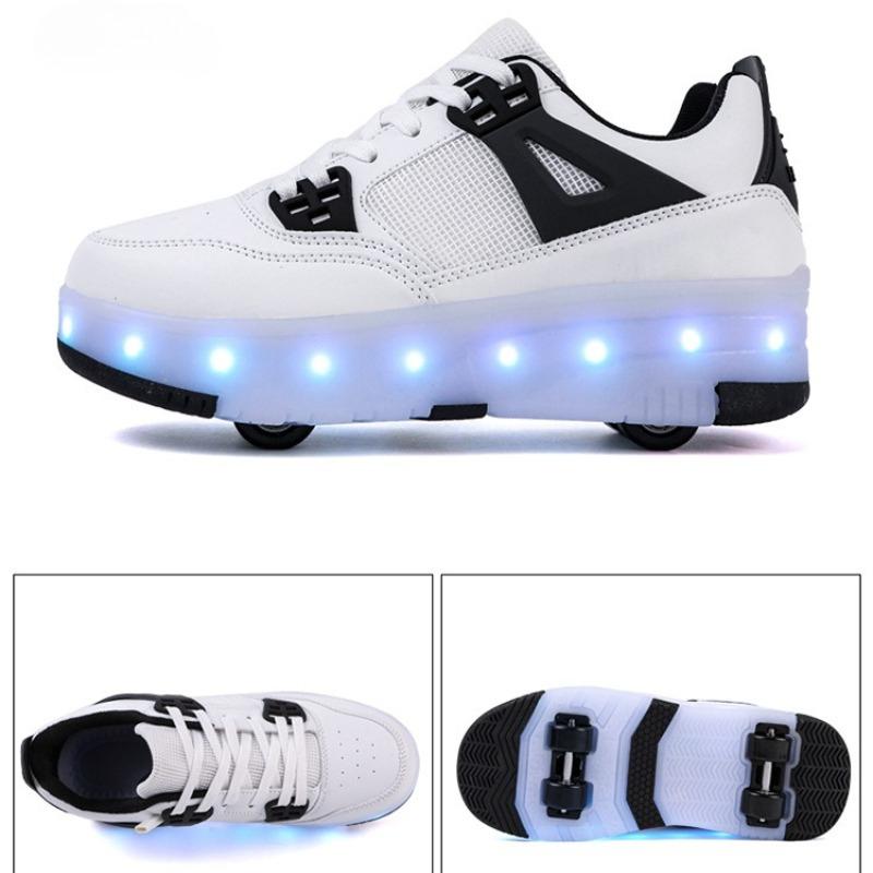 Student Skating Shoes Rotating Button Four Wheel Skate Roller Shoes Roller Skating Removable Kids Glowing Sneakers