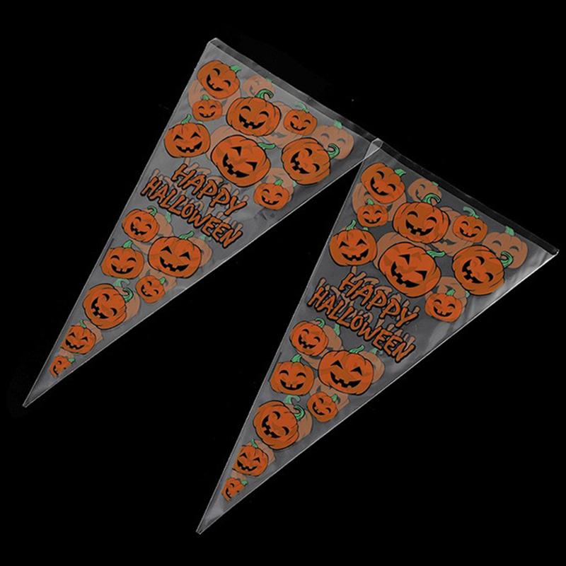 50PCS/Lot Plastic Halloween Candy Bag Triangle Snack Gift Bag Festival Pumpkin Pattern Decorated Package Bag Party Accessory ZYF