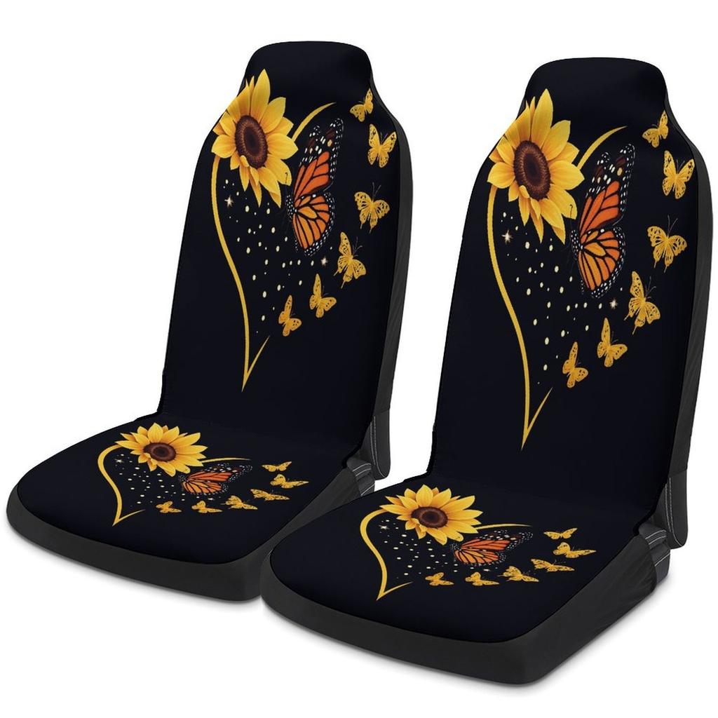 Sonnenblumen Schmetterlinge Herz Design Autositzbezüge Set Für Die Meisten Autos, Trendige Atmungsaktive Dekorative Autositzschutzbezüge F