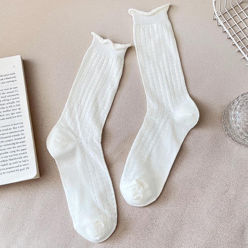 

Женские летние тонкие милые носки-гольфы с дышащей сеткой и белым верхом-трубой без косточек 1 pair