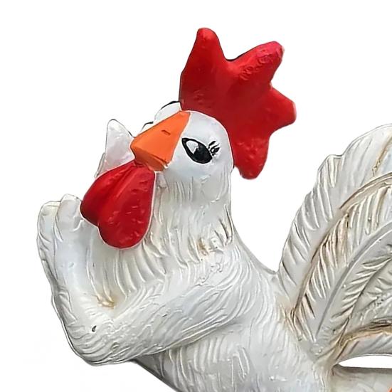Unique Gifts for Friends White Rooster Statue with Enchanting Posture & Long Eyelashes, Creative Table Art Sculpture, Funny Resin Indoor Outdoor