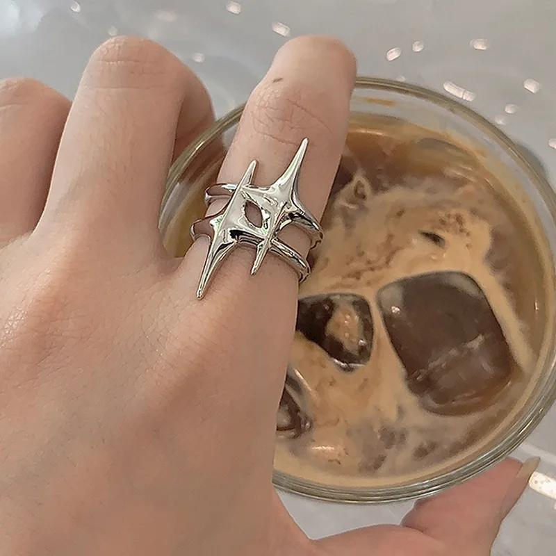 Punk Silver Color Copper Stars Open Rings for Women Men Fashion Adjustable Couple Rings Y2K Hip Hop Vintage Ring Jewelry Gift