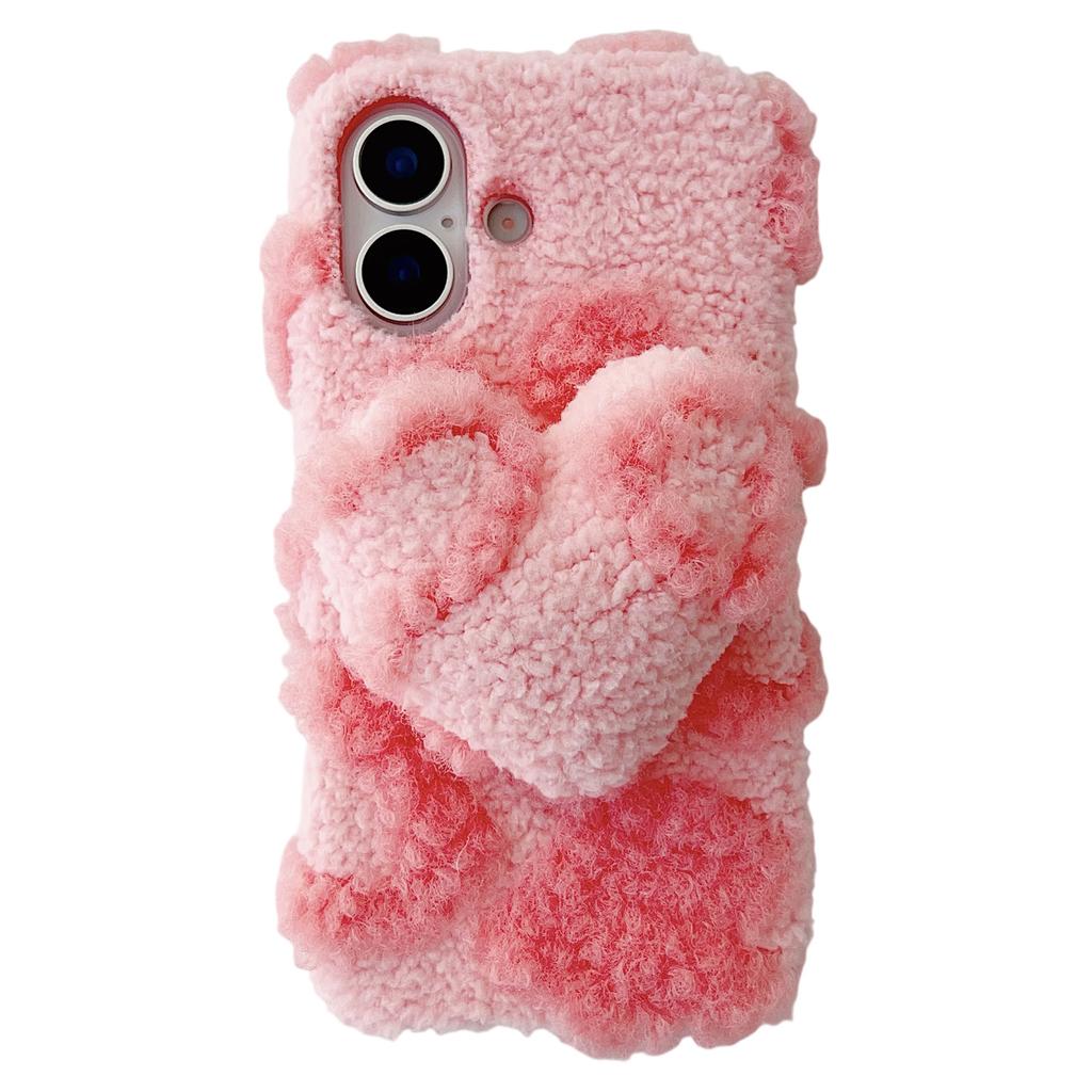 For iPhone 17 Case 3D Heart Plush TPU Winter Warm Soft TPU Phone Cover