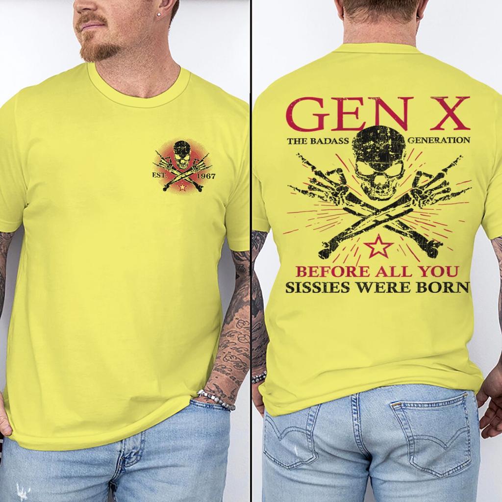 Unisexs Est 1967 Print Funny Gen X The Badass Generation Raised By Skulls Tshirt Short Sleeve Male Crew Neck Generation X Shirts