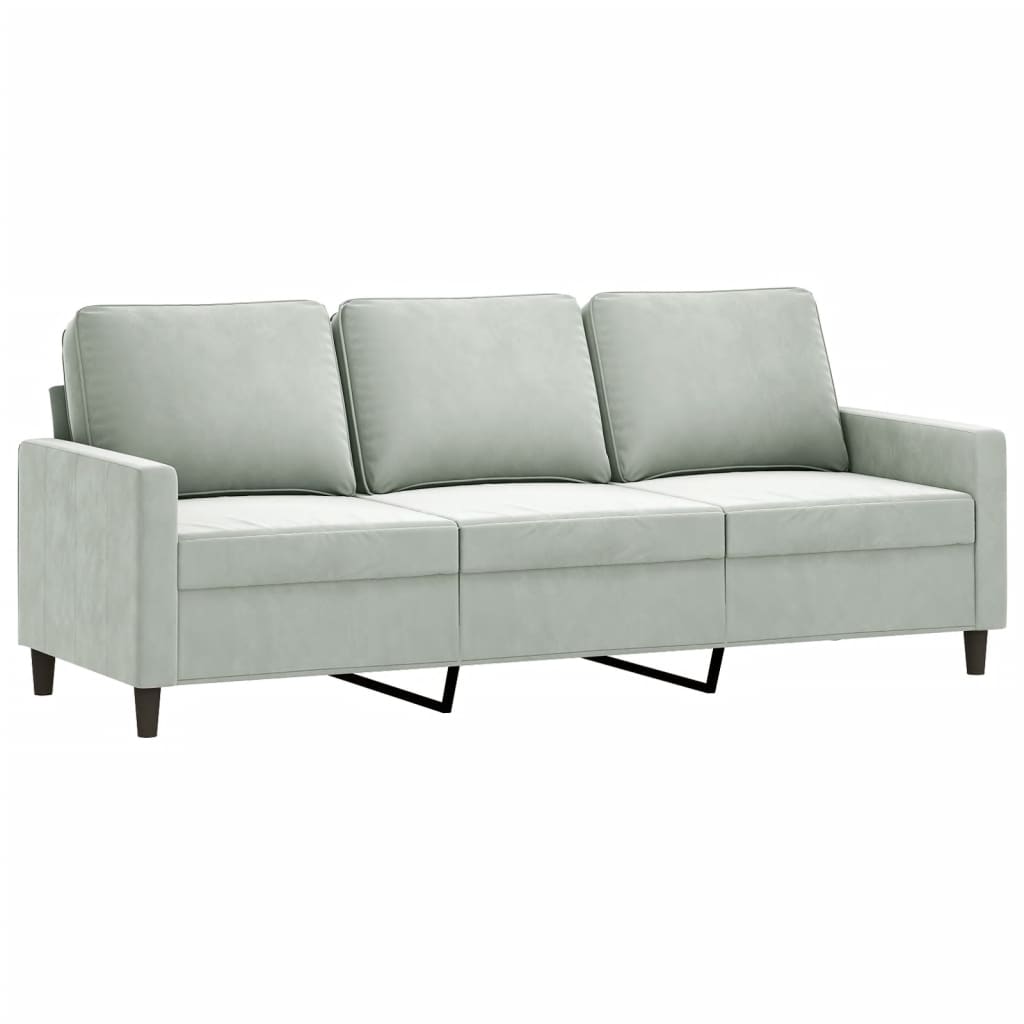 Vidaxl 3-Seater Sofa, Light Grey, 180 Cm, Upholstered In Velvet