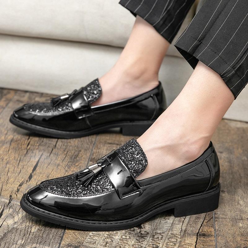 Designer New Men's Sequin Tassels Mixed Casual Dress Homecoming Shoes Slip On Loafers Formal Wedding Footwear Zapatos Hombre