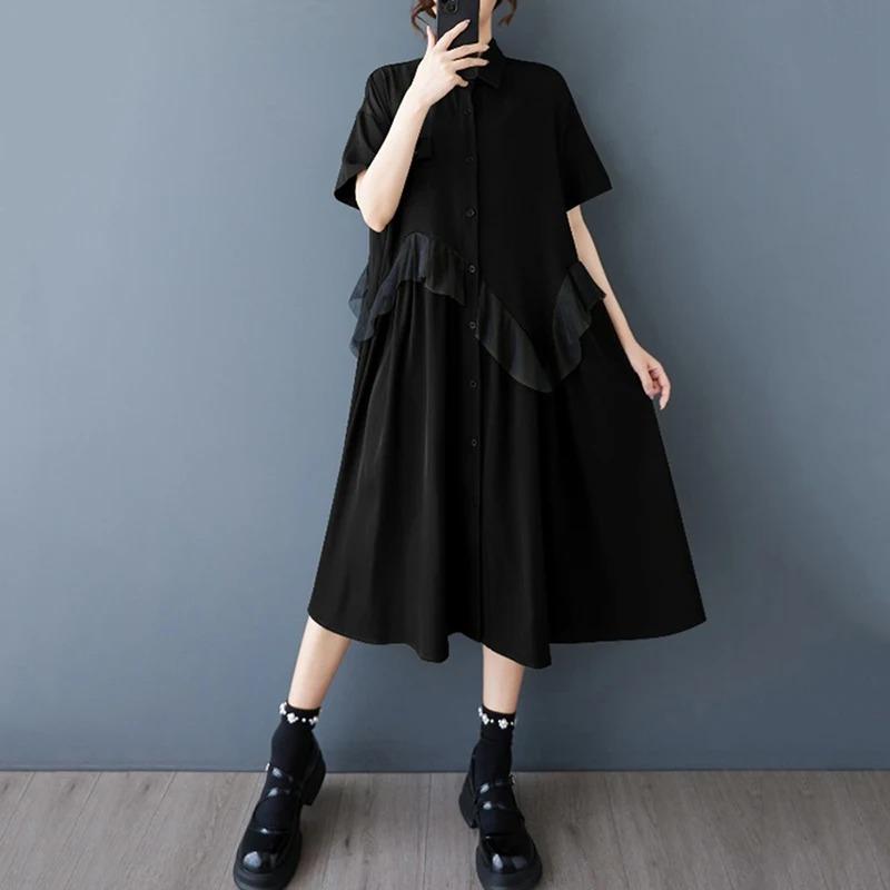 

XITAO Single Breasted Mesh Patchwork Dress ZMY1198 One Size чёрный