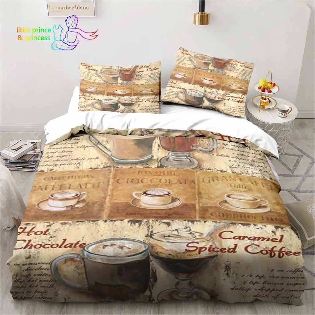 Bettwäsche-Set mit Kaffeemuster, bequemer Bettbezug, Kissenbezug, Kinderzimmerdekoration, Heimtextilien