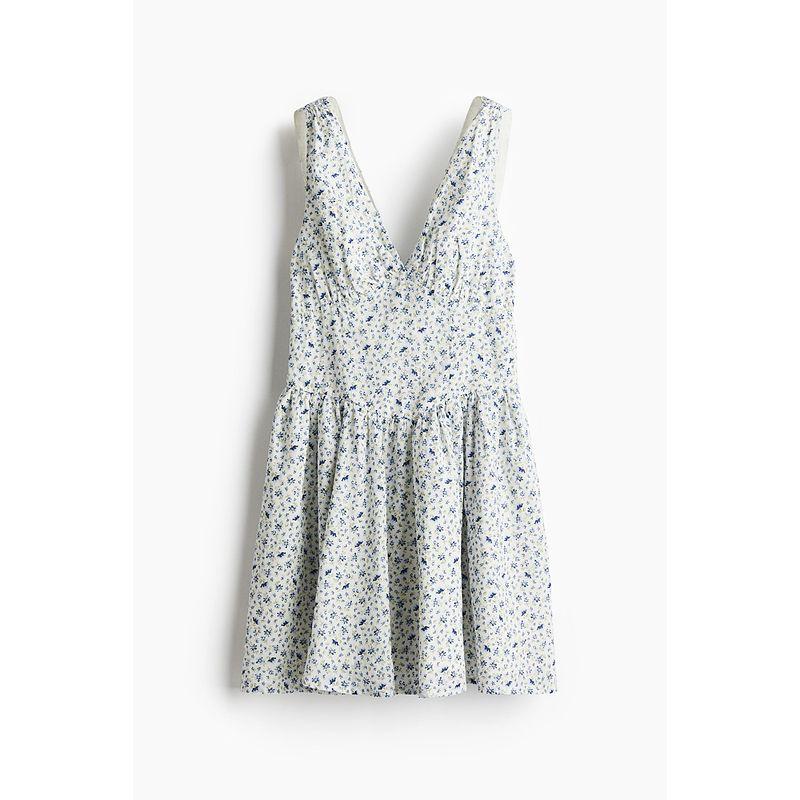 

HM Women s Clothing Collarless Florals Dress 25 Autumn New Arrival French Pleated Waist Tight Stylish Floral Skirt 1269440 Cream/Florals 001 155/76