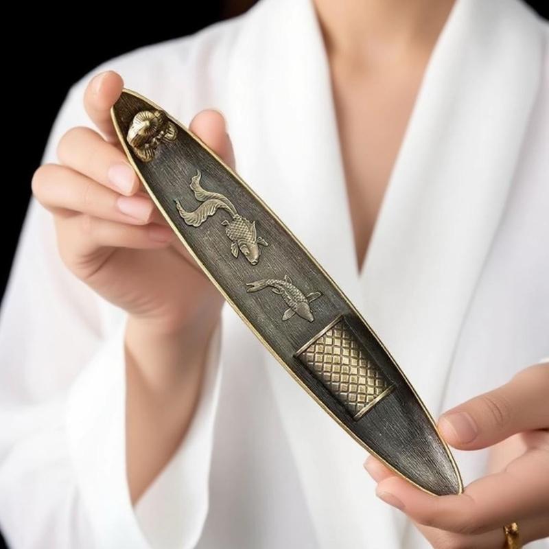 Incenses Stick Holder with Fishing Design Antique Alloy Incenses Burners Censers For Meditations And Home Decorative Use