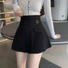 Black White Pleated Skirts Casual Slim College Women Korean Elastic High Waist Mini Metal Letter D A-line Skirts Clubwear