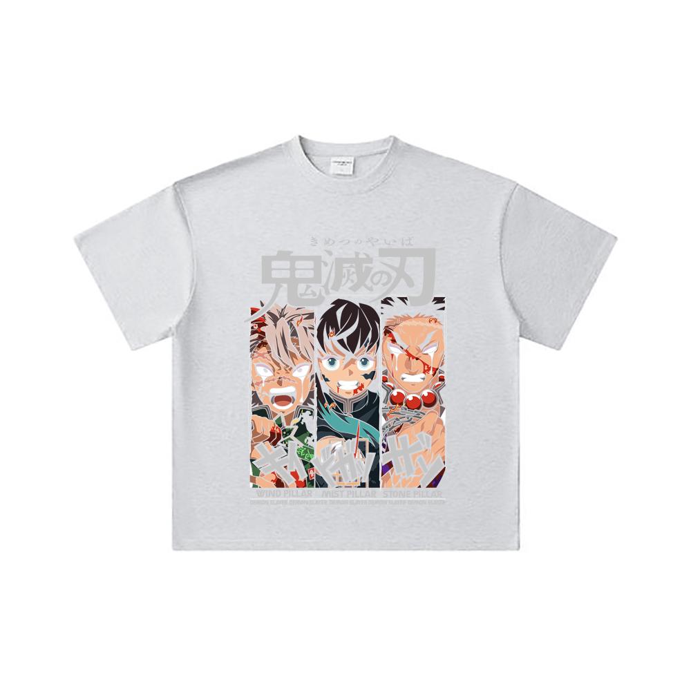 260 GSM Double Yarn 32 Count 100% Cotton Demon Slayer V60 Pillars Print Unisex Heavy Cotton T Shirt