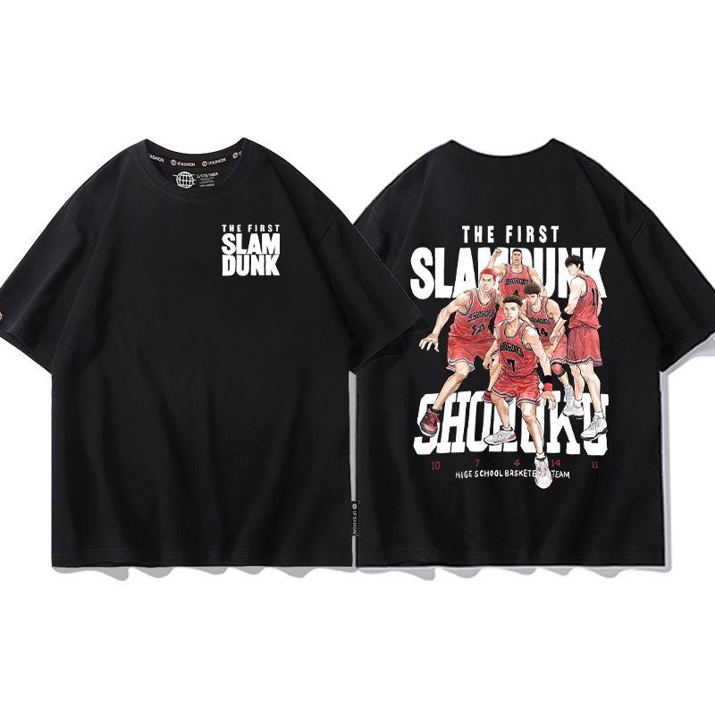 Cool anime Slam Dunk cartoon short-sleeved T-shirt for men summer front and back print loose clothes around Yukawa Kaede