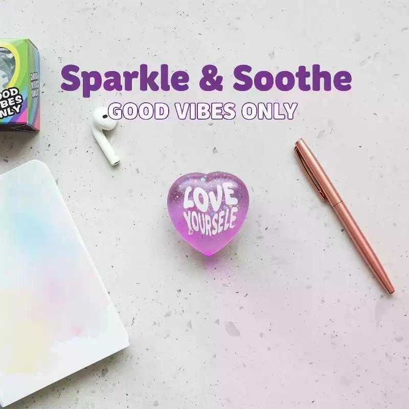 Soft Glitter Heart Squeeze Toy Positive Quote Printed Stress Relief Fidget Toy For Kids Adults Travel Carry Use