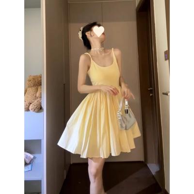 Yellow Suspender Dress Children's Summer New Small Seaside Vacation Temperament Fluffy Short Skirt