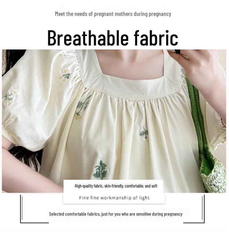 Summer 2026 Korean Fashion Embroidered Maternity Dress - Sweet, Trendy, Age-Reducing Style