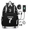 Leuchtender Fußballstar Ronaldo 7 Teenager Schüler Schultasche USB Herren- und Damenrucksack