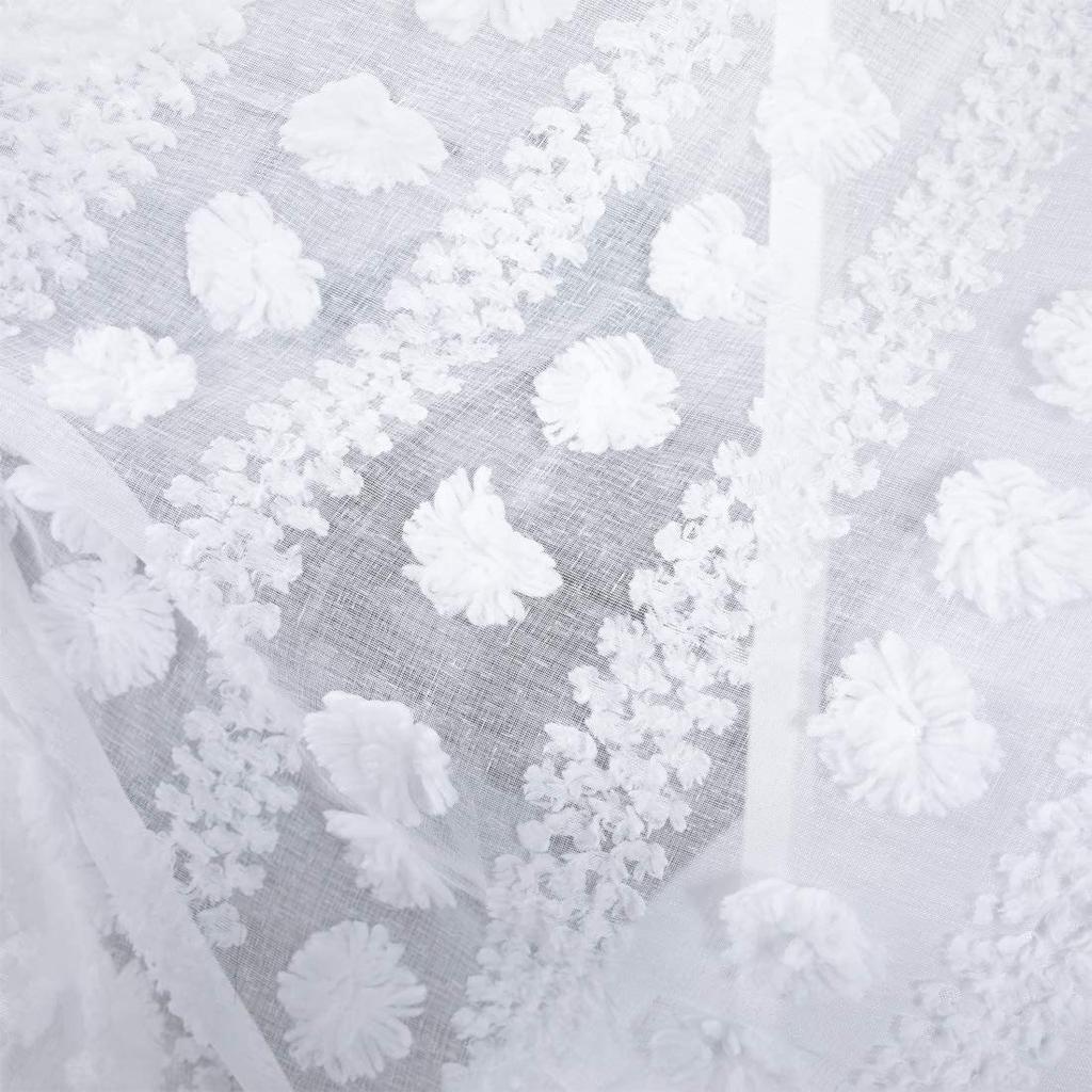 1pc White Vintage Rococo 3D Rose Floral Sheer Curtain , French Romantic Pastoral Style Warm Restaurant Bedroom Living Room Partition Decorative Drapes