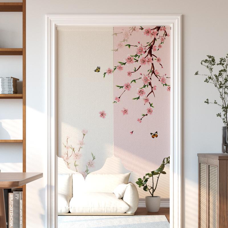 Chinese Style Imitation Linen Door Curtain Retro Art Painting Doorway Living Room Partition Drape Kitchen Hanging Half-Curtain