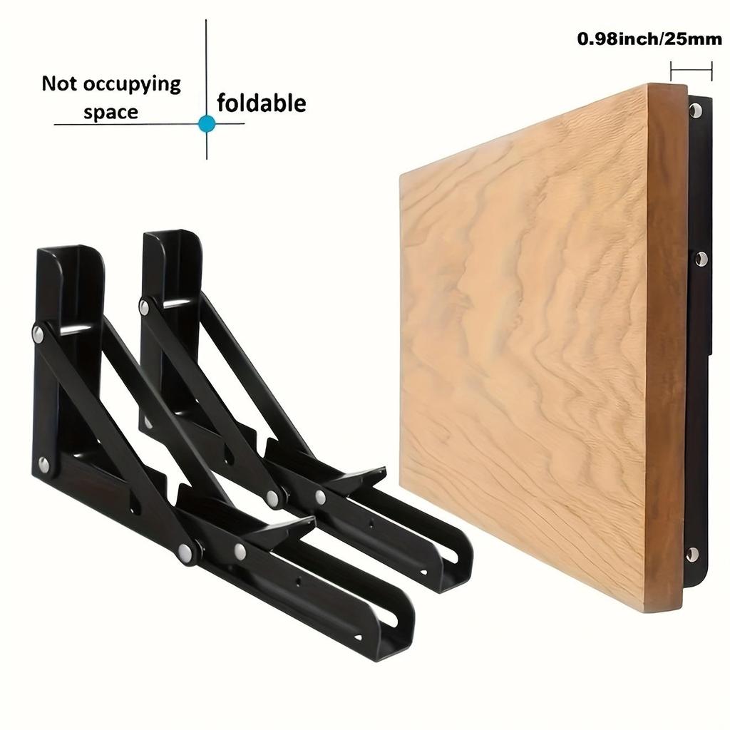 2 Pack Iron Folding Shelf Brackets Heavy-Duty Wall Mounted Support Hinges with Triangular Design Triangle Support Brackets Collapsible Shelves Bracket