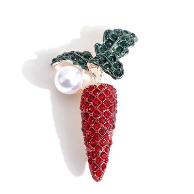Creative Rhinestone Carrot Brooch Fruit Pin Atmospheric Decoration Collar Pin Vegetables And Fruits Hat Accessories Corsage