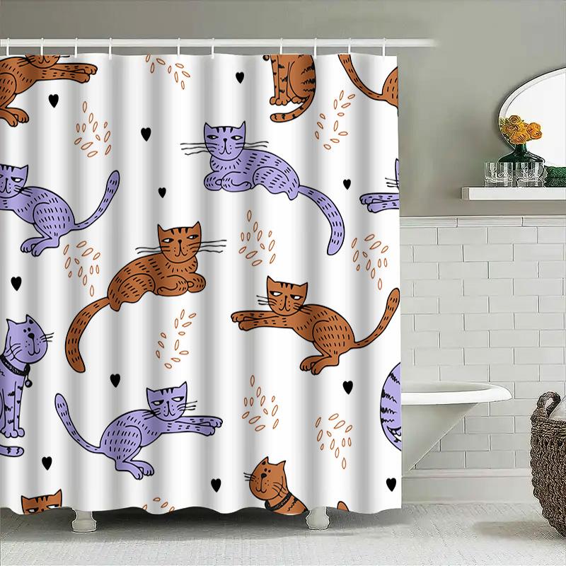 Kitty Cat Shower Curtain Modern Bathroom Decor with Feline Pattern in Multiple Colors Waterproof Fabric for Bathtub Use by Tauru