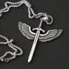 Vintage Angel Holy Sword Stainless Steel Cross Necklace for Men Fashion Jewelry Angel Wing Necklace Pendant Punk Men Chain