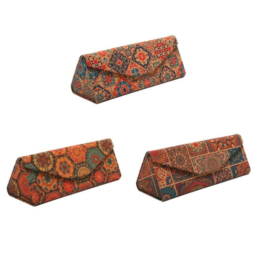 Pu Leather Reading Glasses Box Pressure-Resistant Triangle Folding Glasses Case Exotic Pattern Hard Shell Eyewear Storage Case