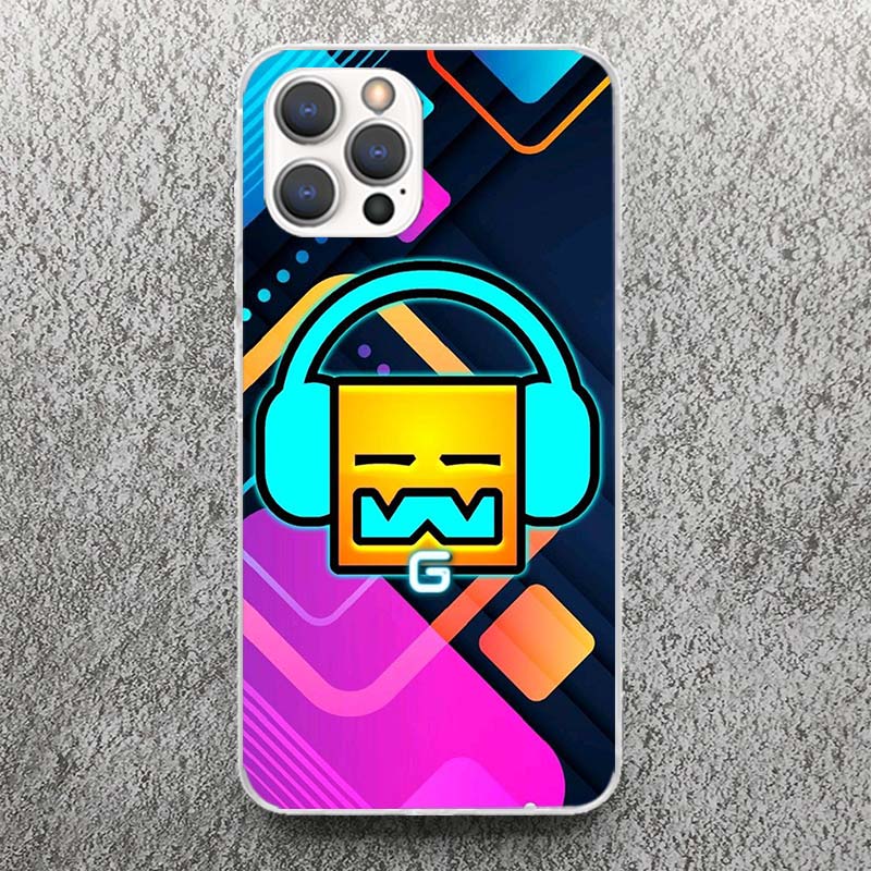 Custodia morbida con stampa del gioco Geometry Dash per iPhone 17 Air 16 16E 15 14 Plus 13 Mini 12 11 Pro Max Cover con motivo per telefono SE 7 8