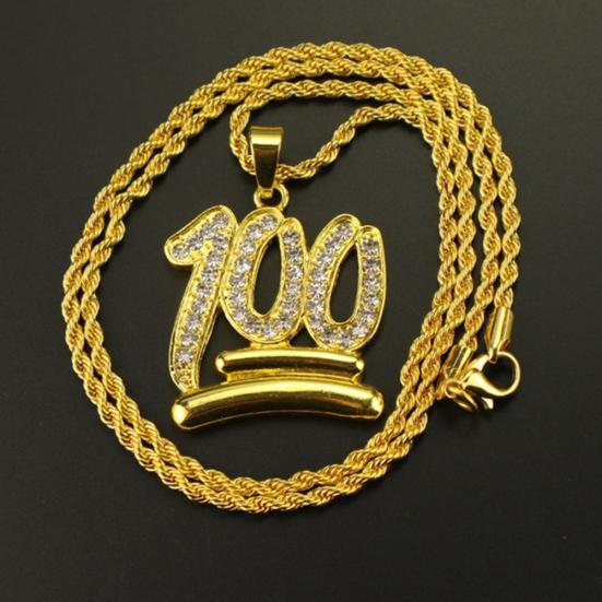 Módní pánský náhrdelník s přívěskem číslo 100 Hip-hop řetízek s kamínky Šperk Dárek