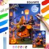 Oil Paint by Numbers Pumpkin Lantern Couple Painting Kit Hand Painted Home Decor Gift