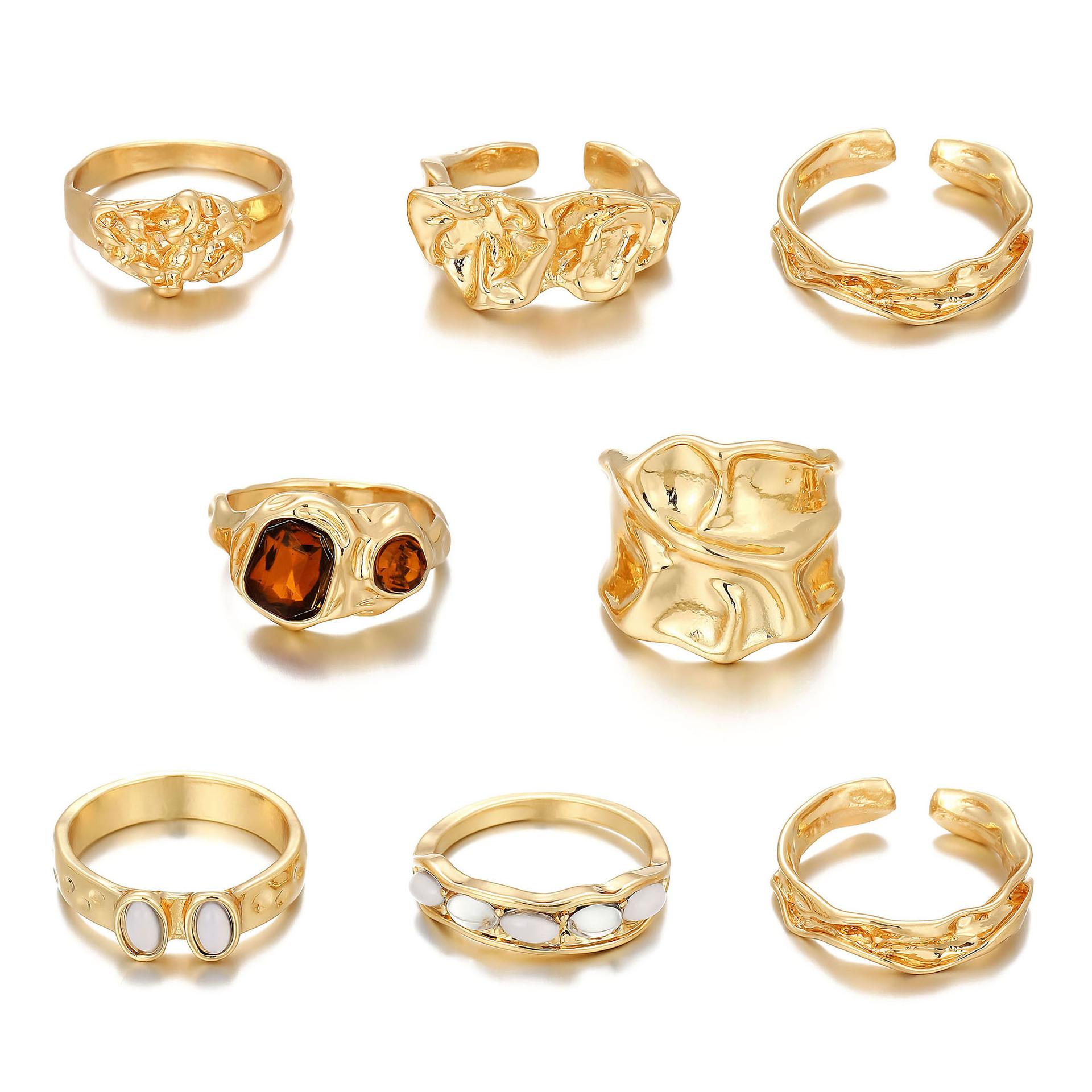 Retro irregular set hand jewelry ring Bohemian style alloy ring