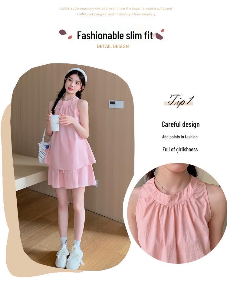 Francuski Uroczy Ciążowy Zestaw Babydoll Bez Rękawów Top i Szorty - Lato 2024