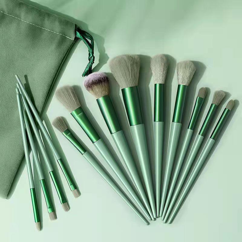 13-piece Evergreen Makeup Brush Set: Includes Eyeshadow, Blush, and Full Set Brushes. Perfect for Customizable Makeup Application!