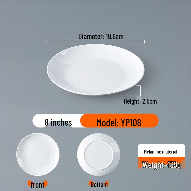 A5 Melamine Round Dinner Plates - White (5-Pack)