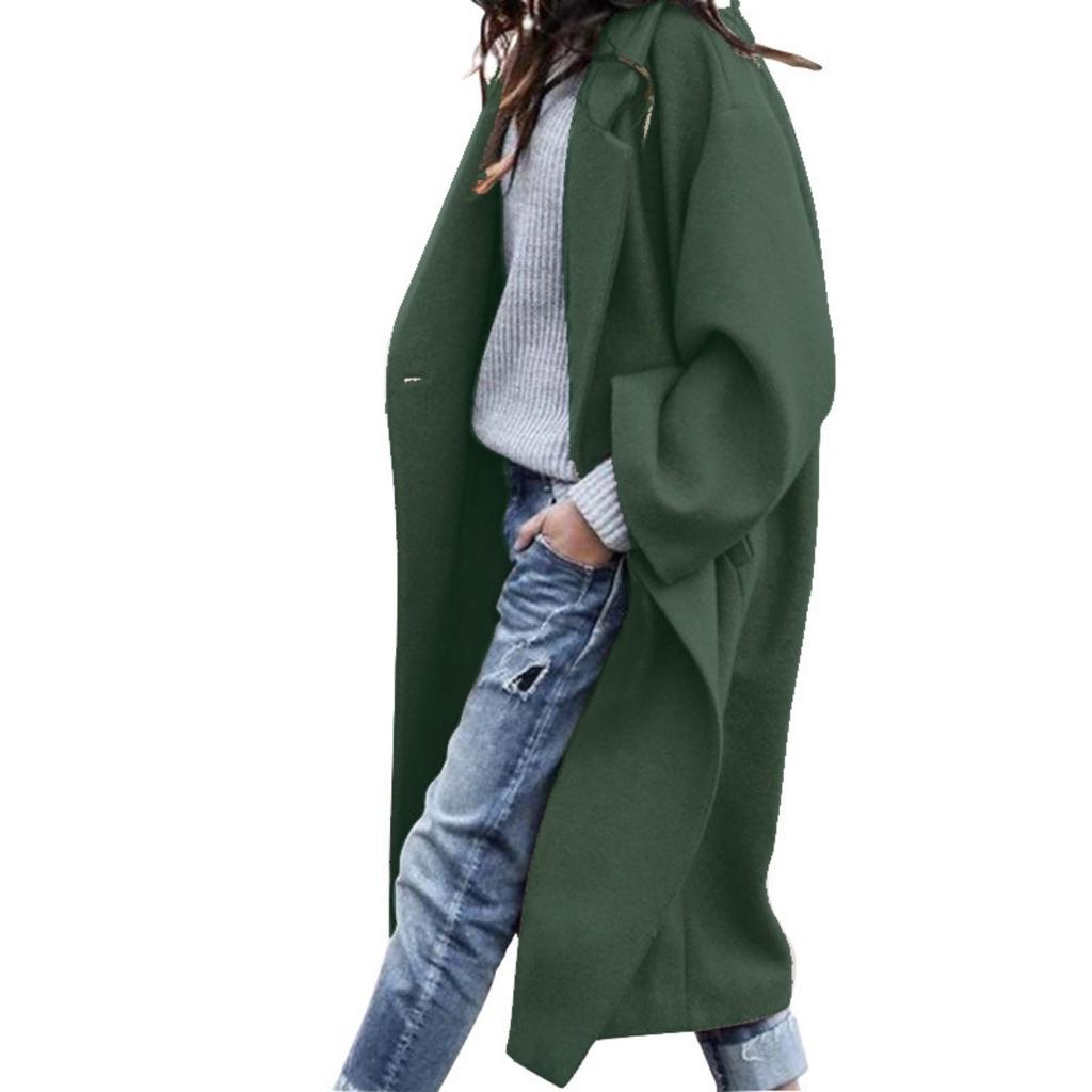 Fall Winter Women's Long Solid Color Wool Coat Casual Warm Thickened Overcoat Outerwear for Women European American Style